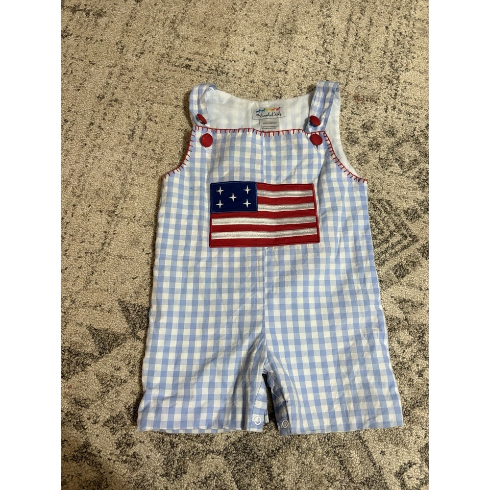 The Smocked Kids Patriotic Flag Smocked Jon Jon Size 2t
